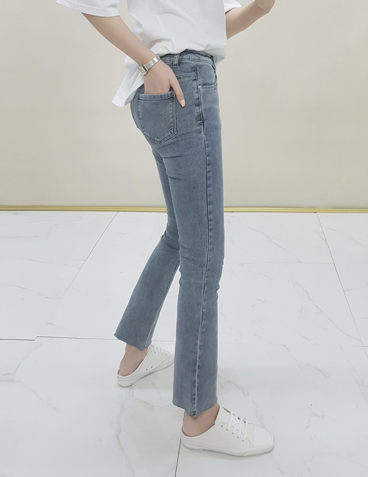 오조이 감각적 블루 그레이 데님 팬츠 일자 부츠컷진