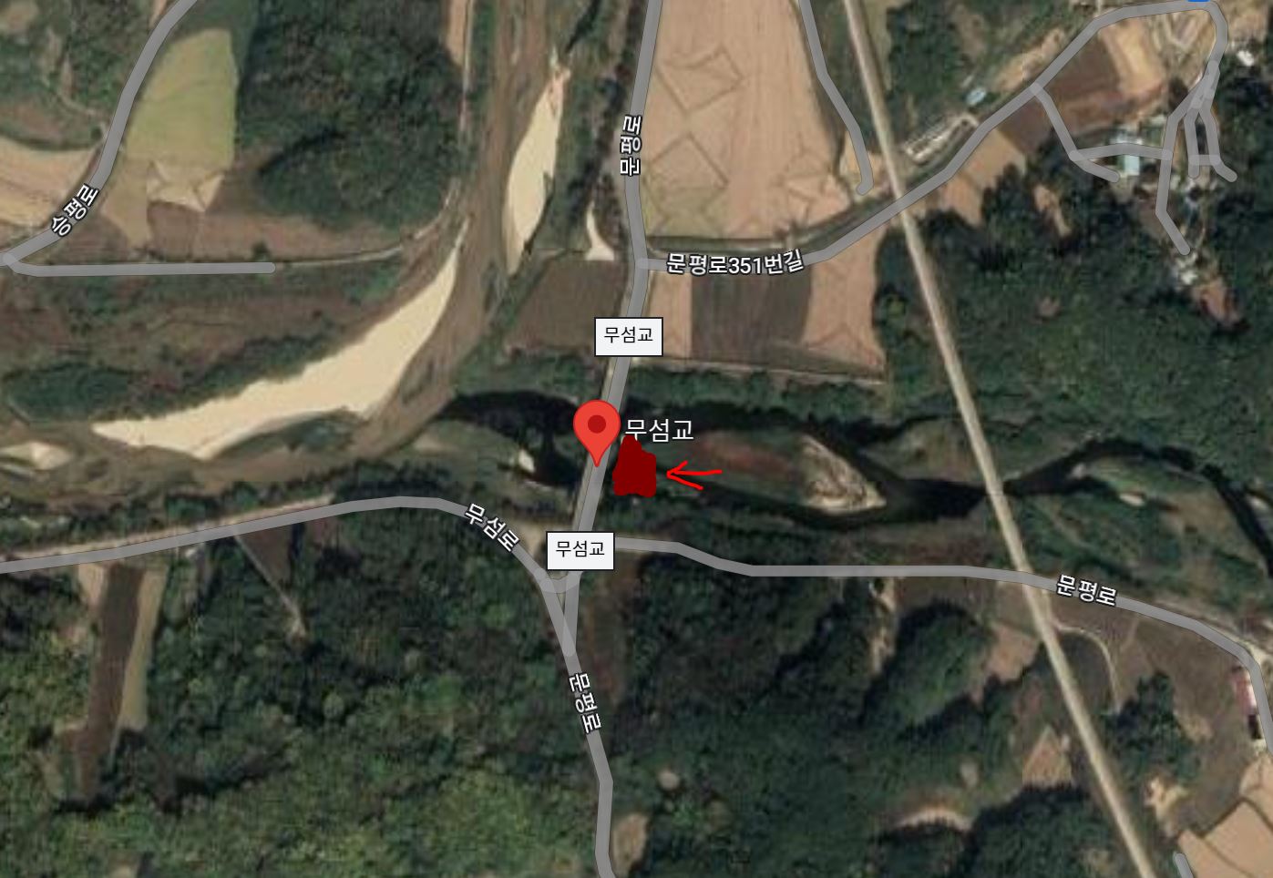 1 미터 길이의 악어가 출몰한 내성천 무섬교 일대