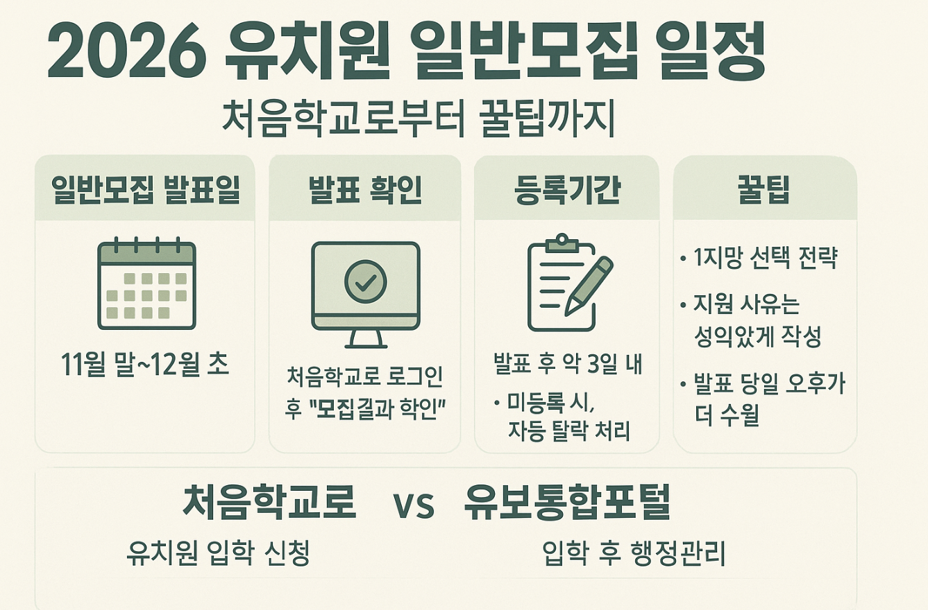 2026 유치원 일반모집 일정 한눈에 보기! 처음학교로 꿀팁까지 정리유치원 입학, 처음이라면 꼭 알아야 할 핵심 일정과 꿀팁 모음