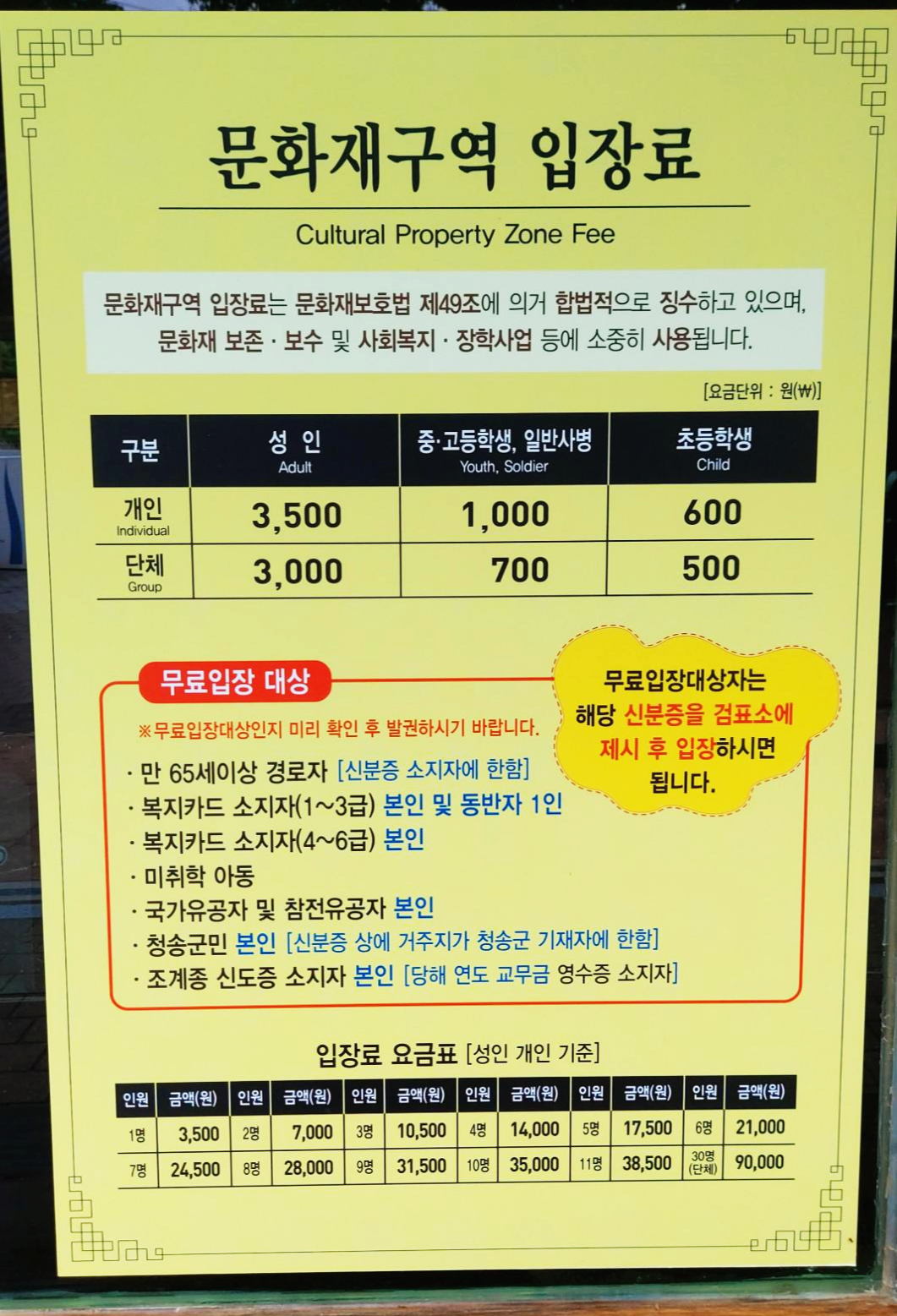 경상북도 청송군 주왕산 국립공원 입장료