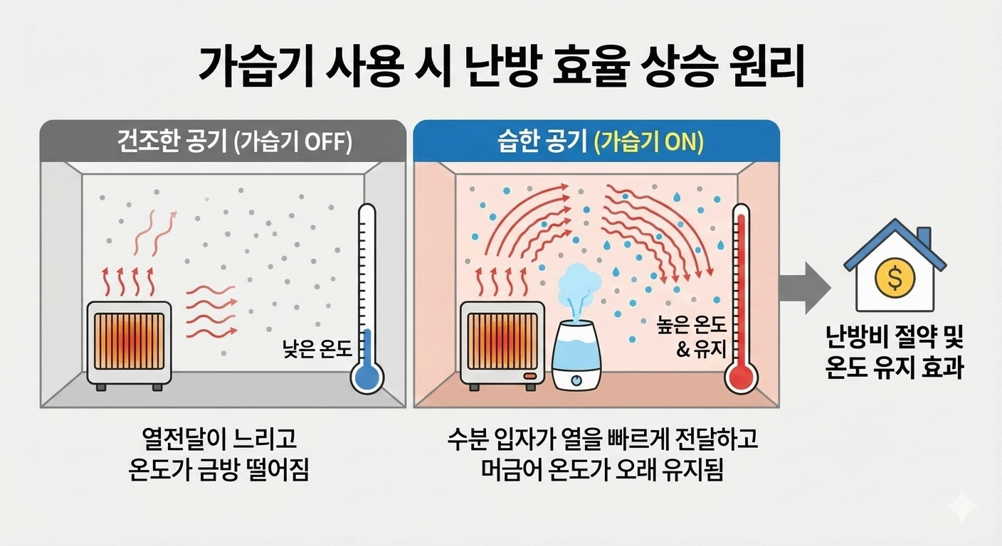 가습기 사용 시 난방 효율 상승 원리