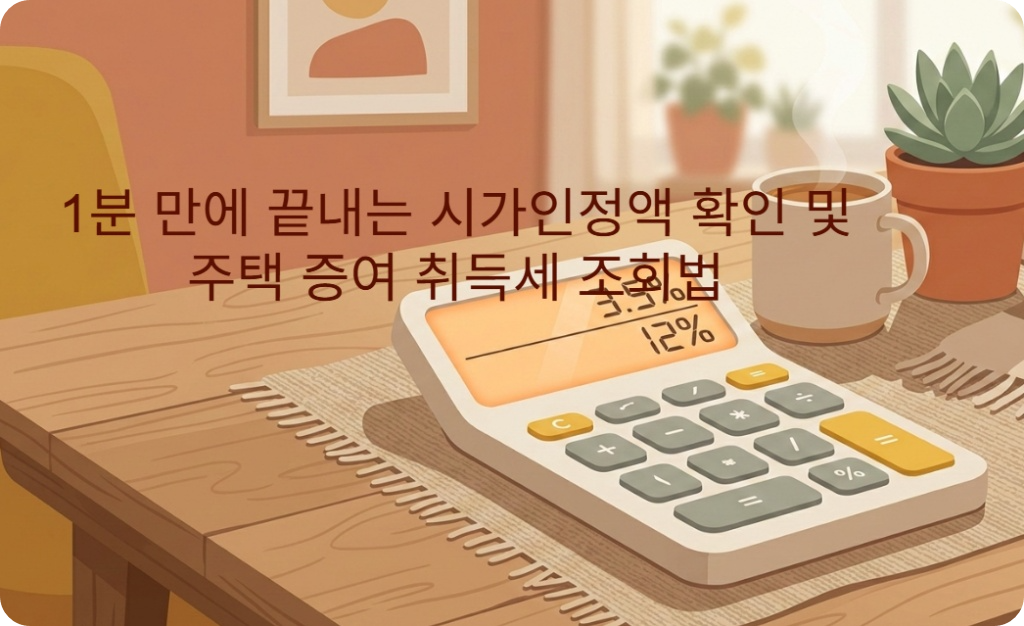 1분 만에 끝내는 시가인정액 확인 및 주택 증여 취득세 조회법, 테이블위에 놓인 계산기와 머그컵의 따뜻한 차 한잔. 벡터 이미지