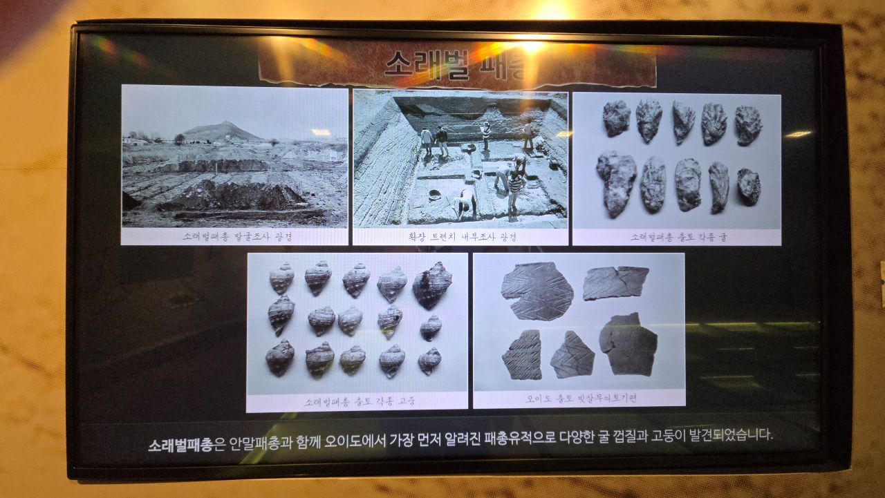 소래벌패총은 안말패총과 함께 오이도에서 가장 먼저 알려진 패총유적으로 1994년 시굴조사 결과, 다양한 굴껍질과 고둥이 발견되었습니다.