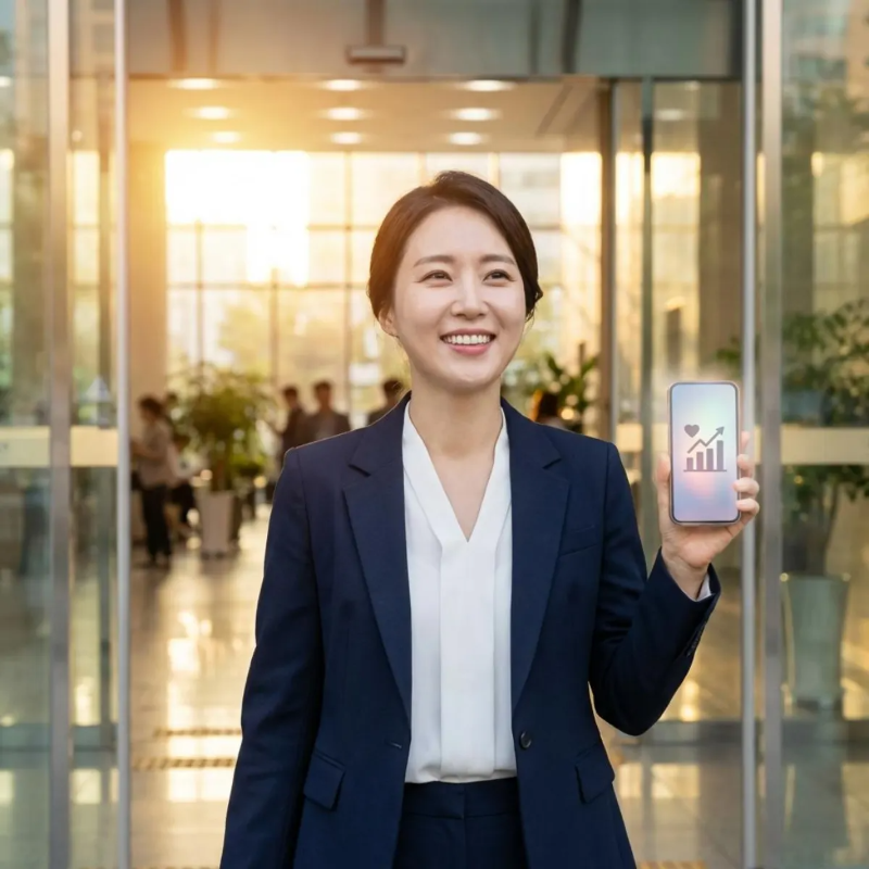 2026년 육아기 근로시간 단축 제도를 통해 급여 손실 없이 조기 퇴근하며 행복해하는 전문직 한국인 여성의 모습