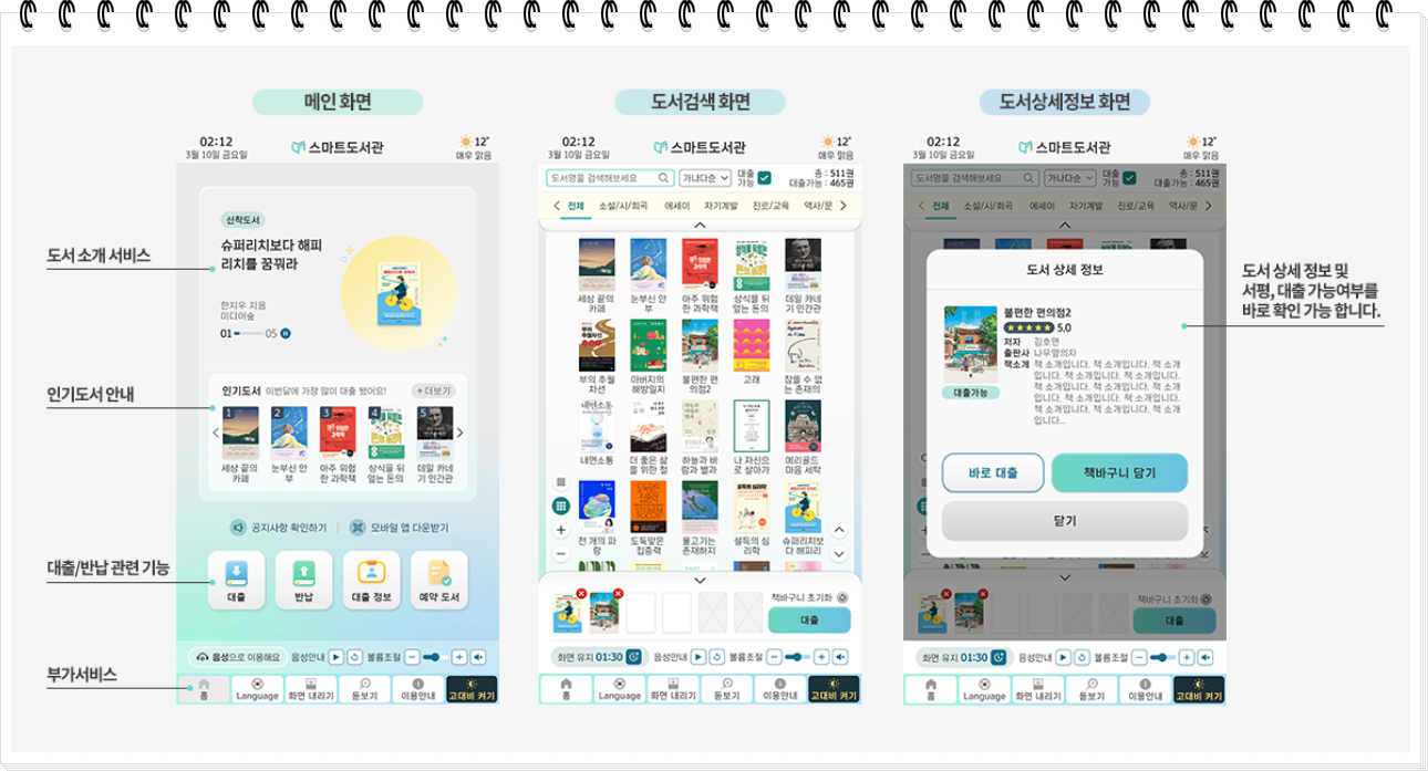 스마트 도서관 이용 터치 화면 기능 소개