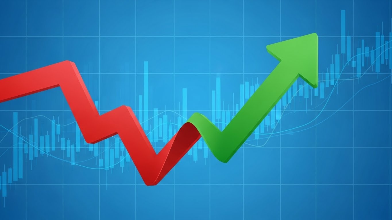 중앙은행의 통화 정책 전환을 상징하는 방향 전환 그래프 이미지.