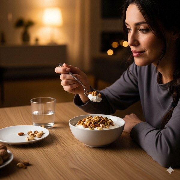 그릭요거트를 먹고 있는 여성/gemini