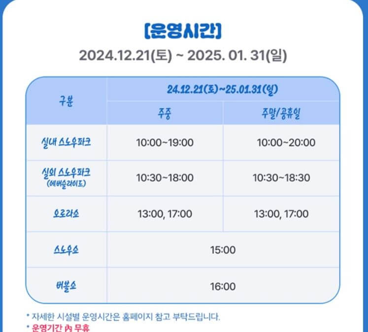 원마운트-스노우파크-운영시간