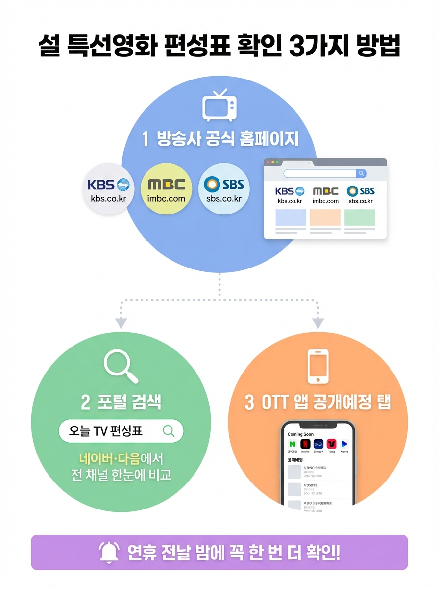 설 특선영화 편성표 확인 3가지 방법 - KBS MBC SBS 홈페이지, 포털 검색, OTT 앱