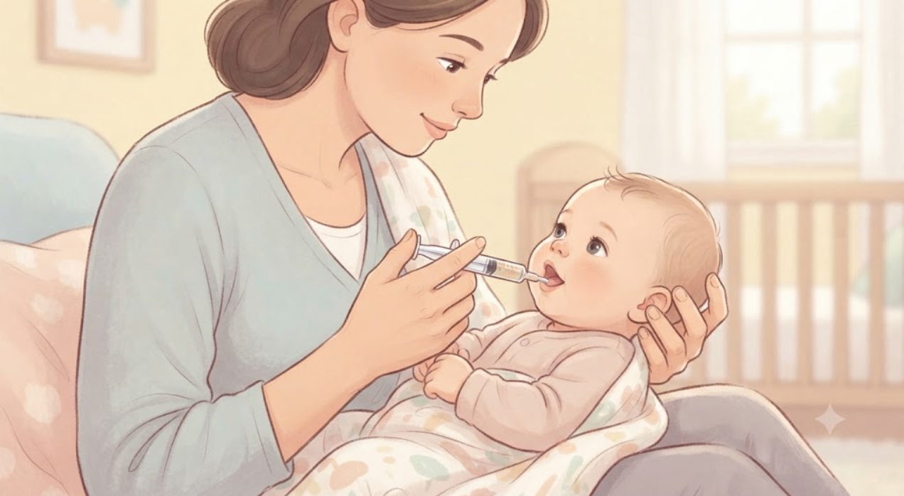 아기에게 액상약을 먹일 때 토하는 것을 줄이는 방법