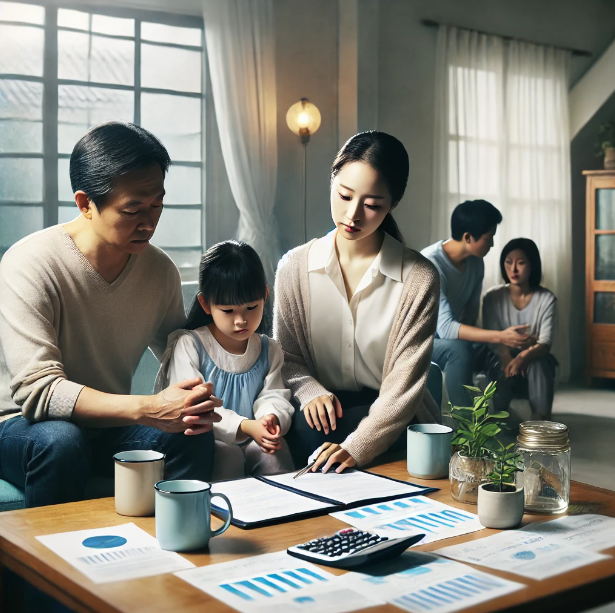 생계보장을 논의하는 가족의 모습