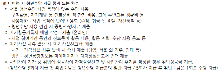 서울청년수당 의무사항