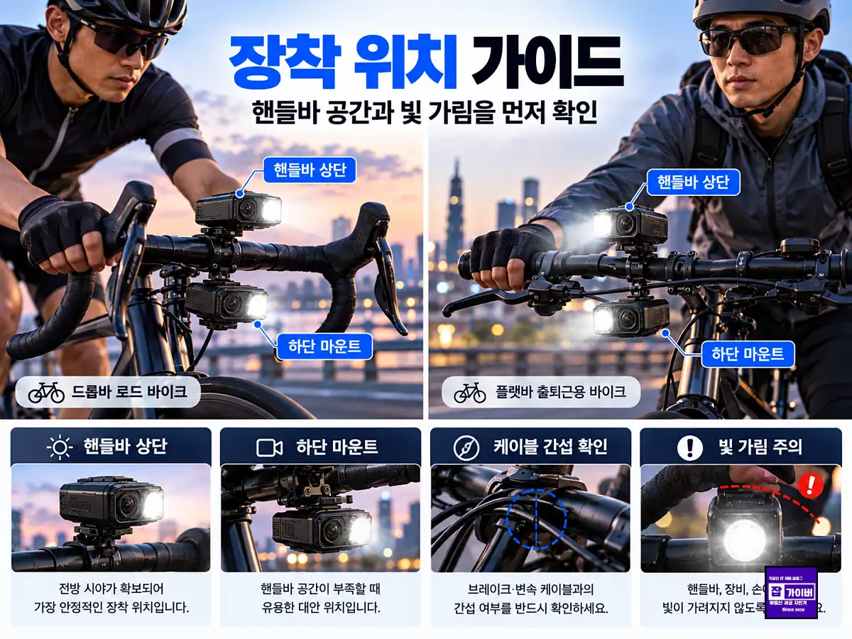 로드자전거 카메라 전조등 핸들바 마운트 간섭과 장착 위치 가이드
