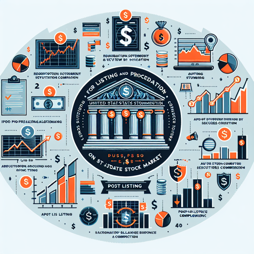미국 주식 시장의 상장 절차와 규정을 시각적으로 설명한 그래픽
