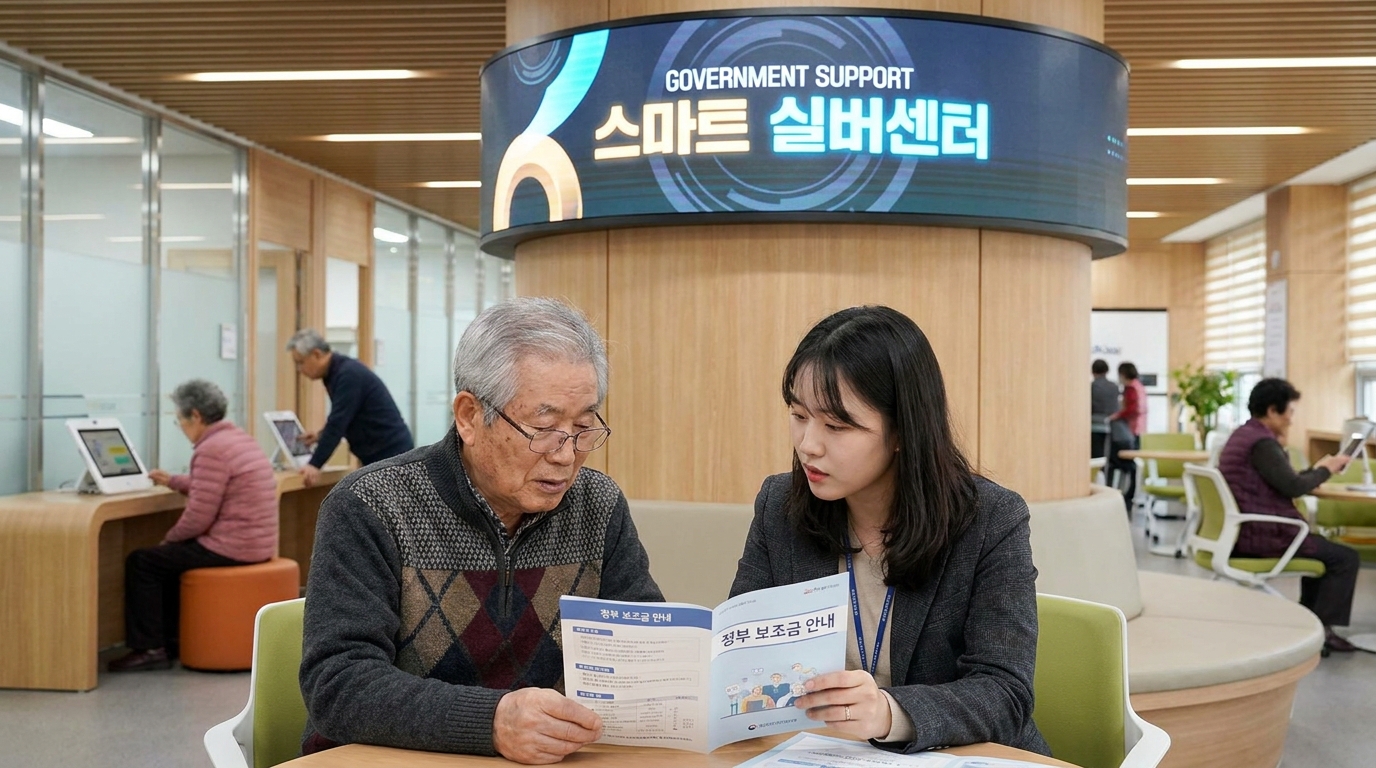 은퇴 후 정부 지원금 상담을 받는 한국인 남성의 신뢰감 있는 모습