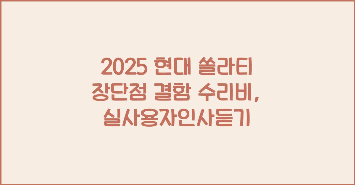 2025 현대 쏠라티 장단점 결함 수리비