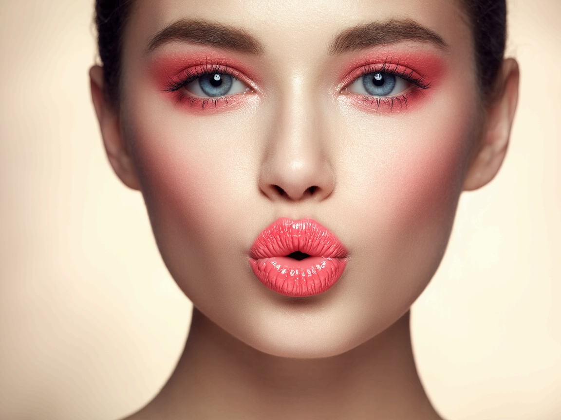 코랄톤 아이, 볼 메이크업과 핑크 립 조합.