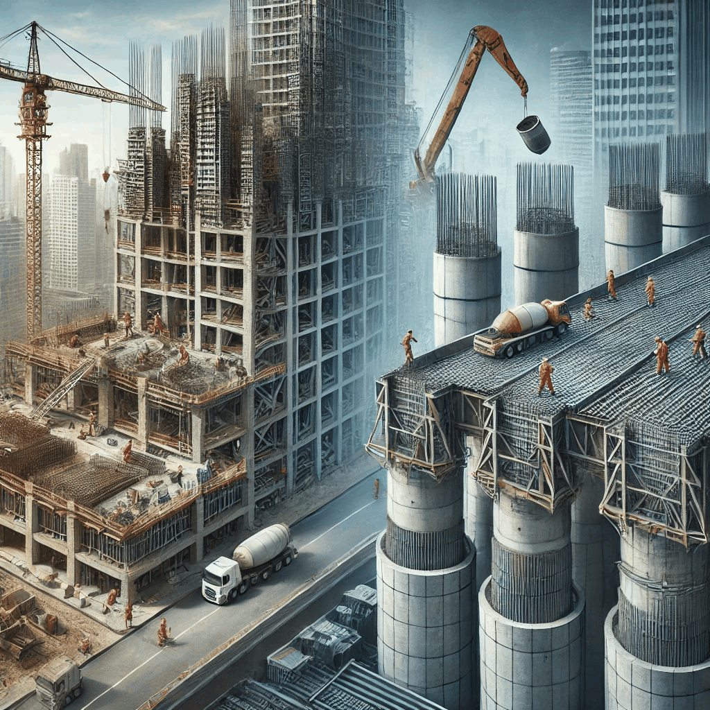 철골 구조와 철근 콘크리트 구조를 비교하는 이미지