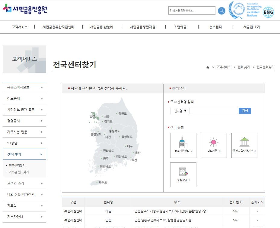 서민금융진흥원 홈페이지