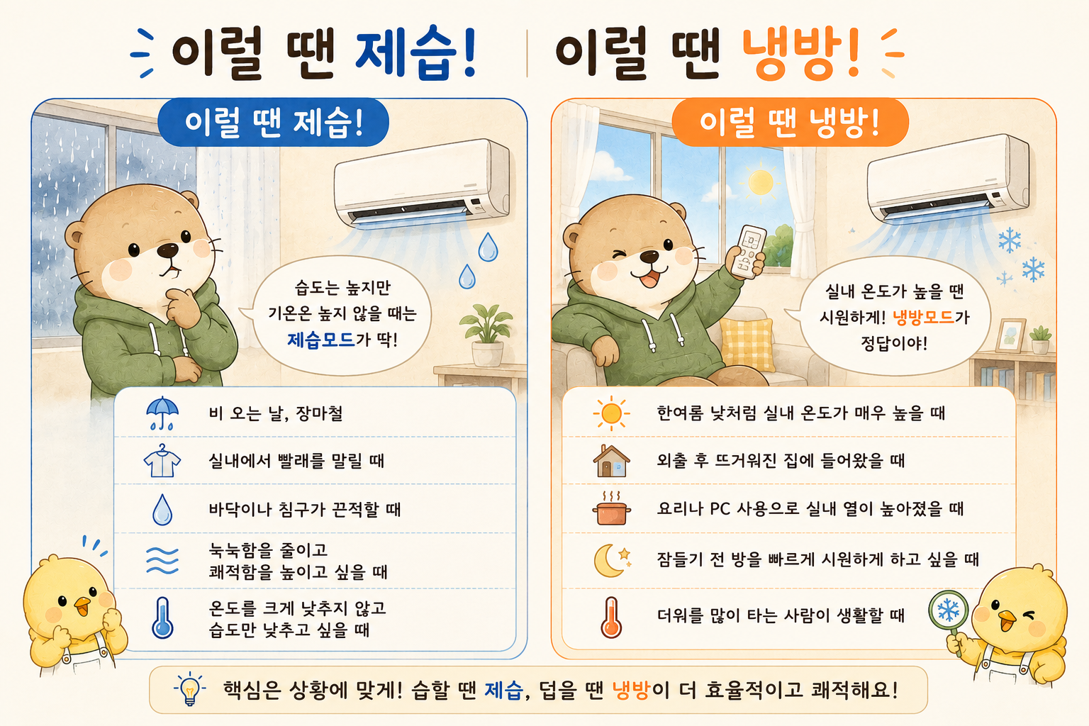 에어컨 제습모드와 냉방모드 상황별 사용법