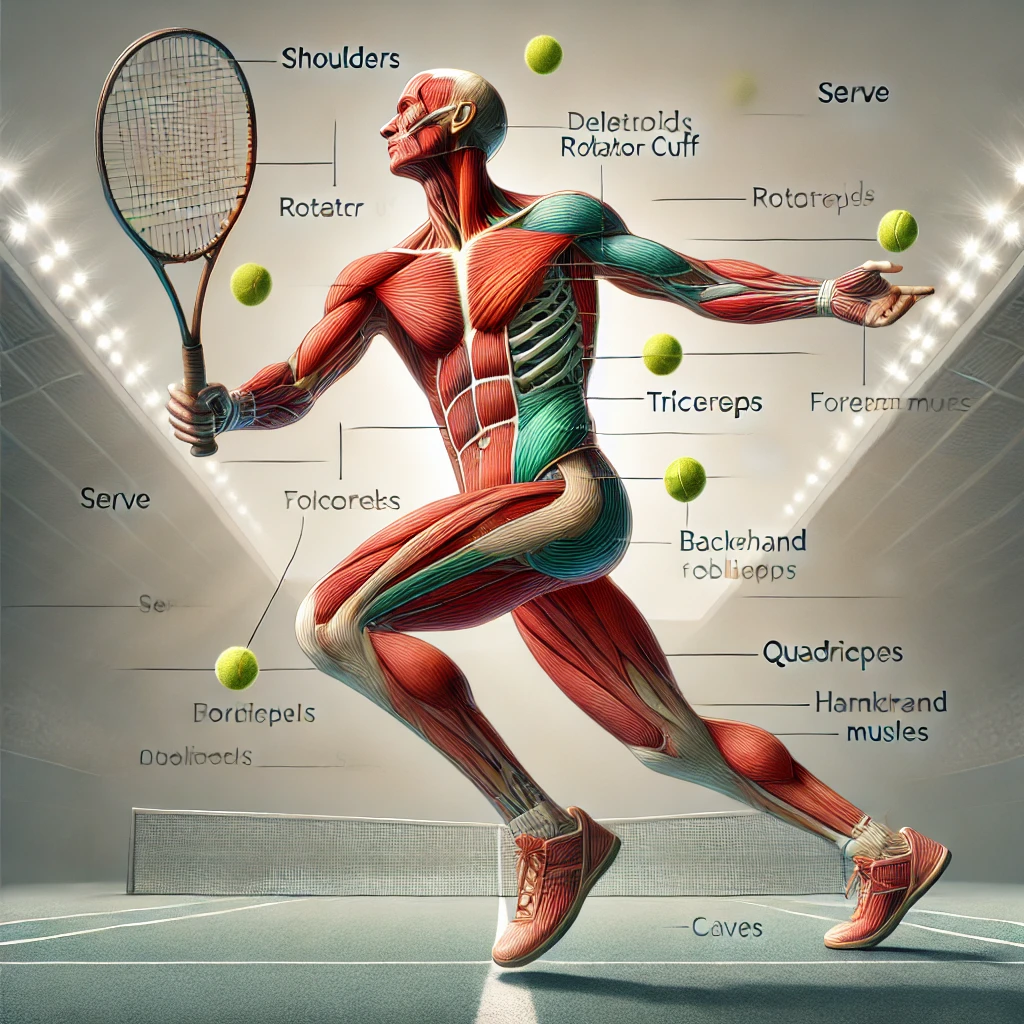 테니스 라켓을 쥐고있는 인체해부도