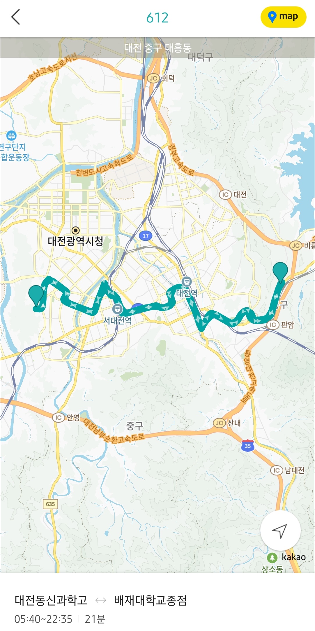 대전 시내버스 612번 버스 정류장1