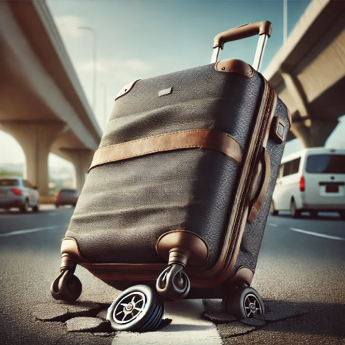 바퀴가 망가진 여행용 가방