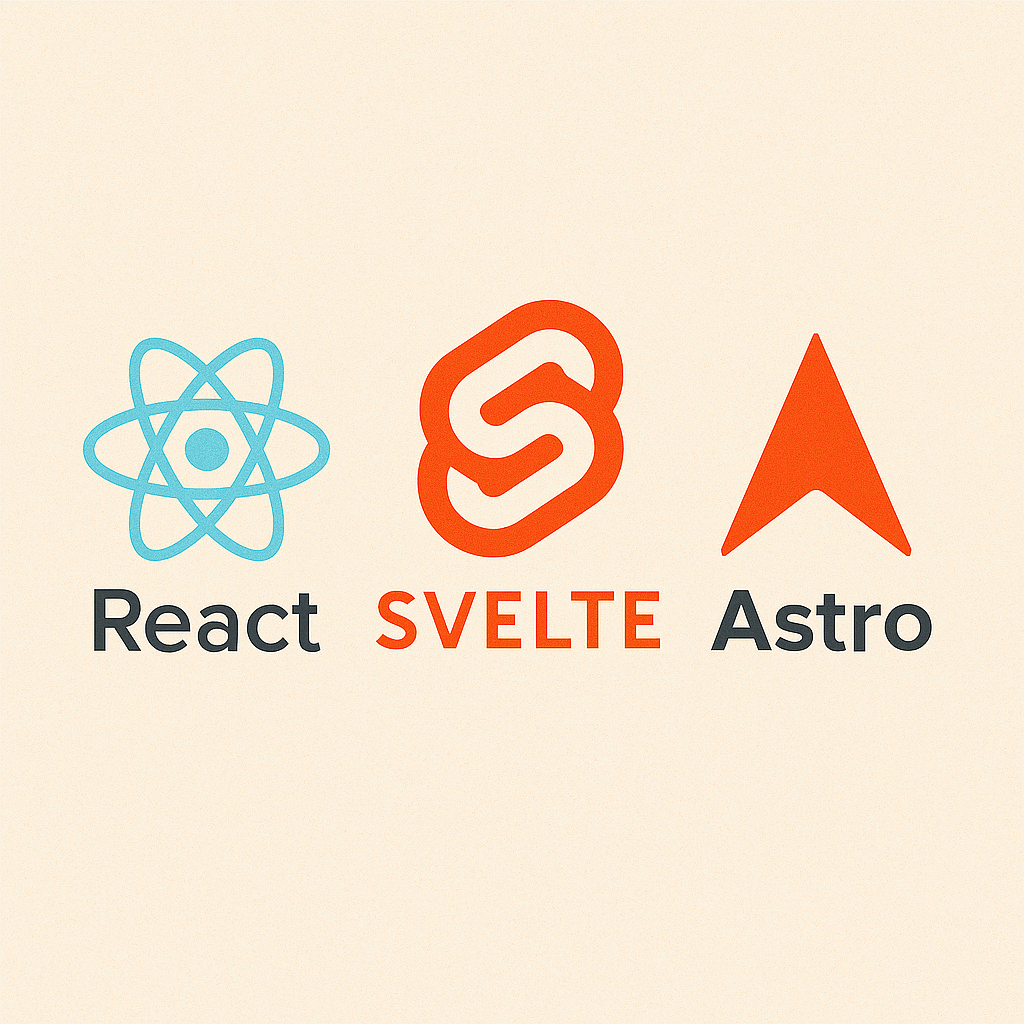 React, Svelte, Astro 세 가지 언어 각각의 심벌 이미지