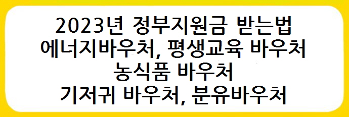 2023년 정부지원금 받는법, 신청자격, 대상자 / 에너지바우처, 평생교육 바우처, 농식품 바우처, 기저귀 바우처, 분유바우처 지원금