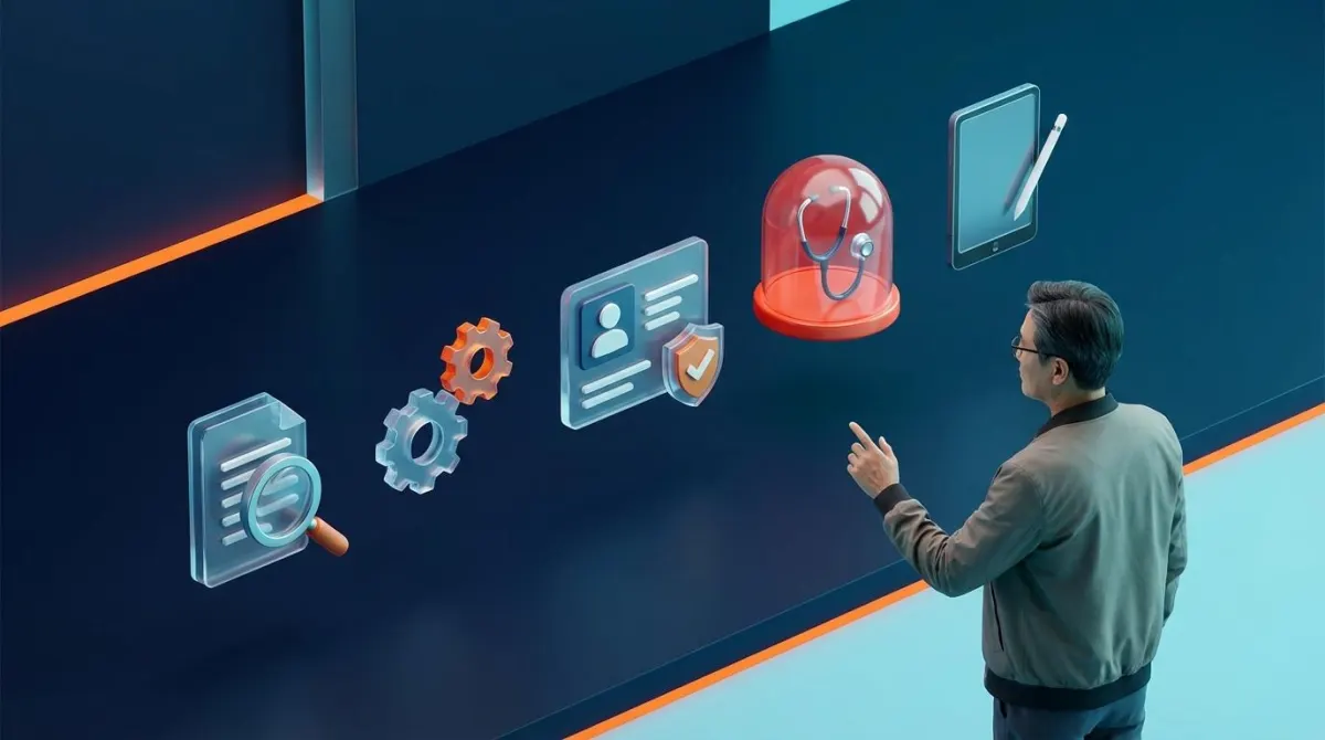 챗GPT 건강 정보를 병원 방문 전 체계적으로 검증하는 5단계 체크리스트 과정을 형상화한 3D 인포그래픽 이미지