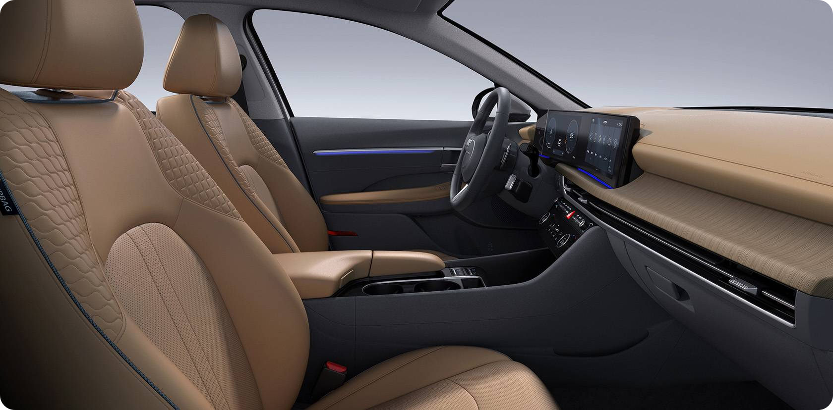 쏘나타 하이브리드 카멜 나파가죽 시트