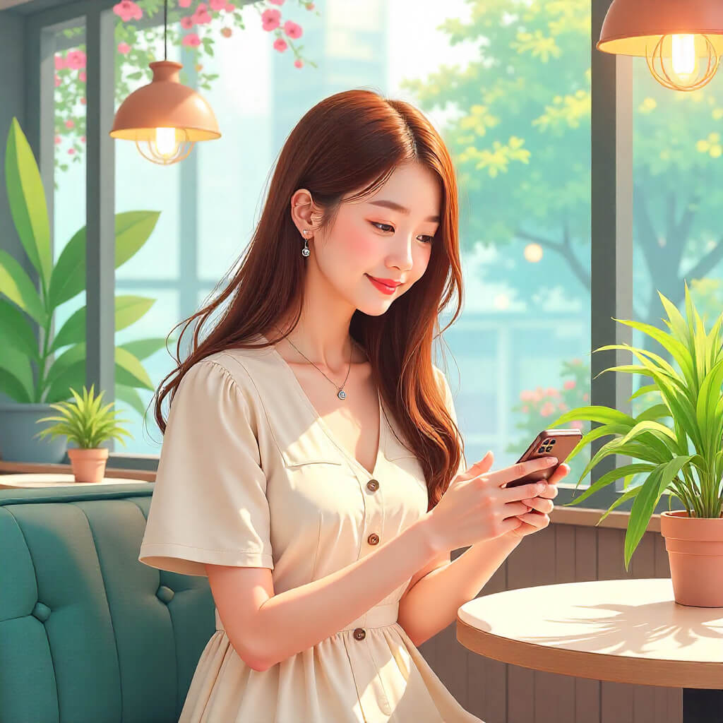 20대 여성이 스마트폰으로 경기도 평생교육이용권 신청하는 모습