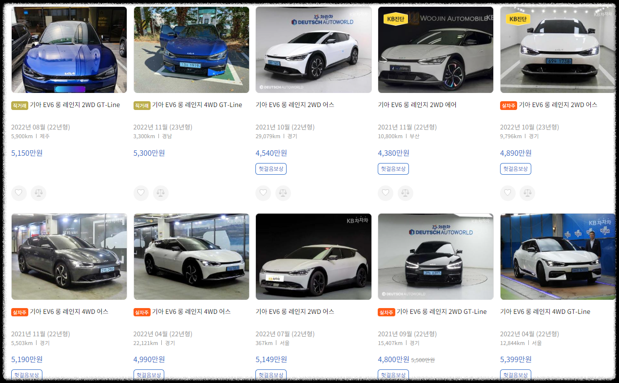 KB차차차 EV6 실시간 중고 시세