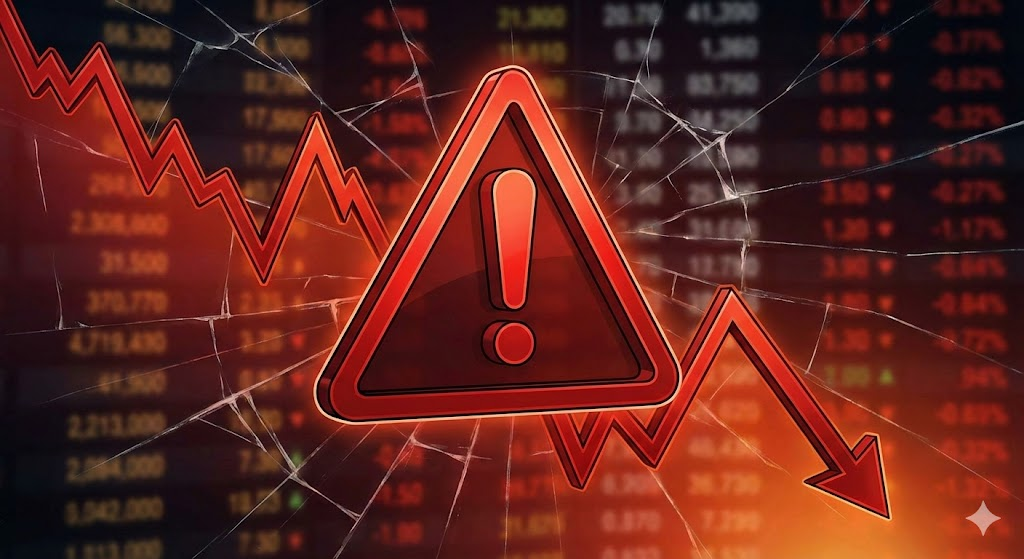 급락하는 주식 차트와 경고등이 켜진 긴박한 상황