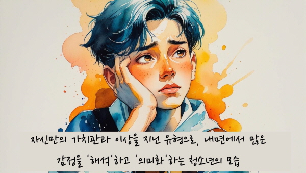 자신만의 가치관과 이상을 지닌 유형으로, 내면에서 많은 감정을 ‘해석’하고 ‘의미화’합니다에 관한 그림