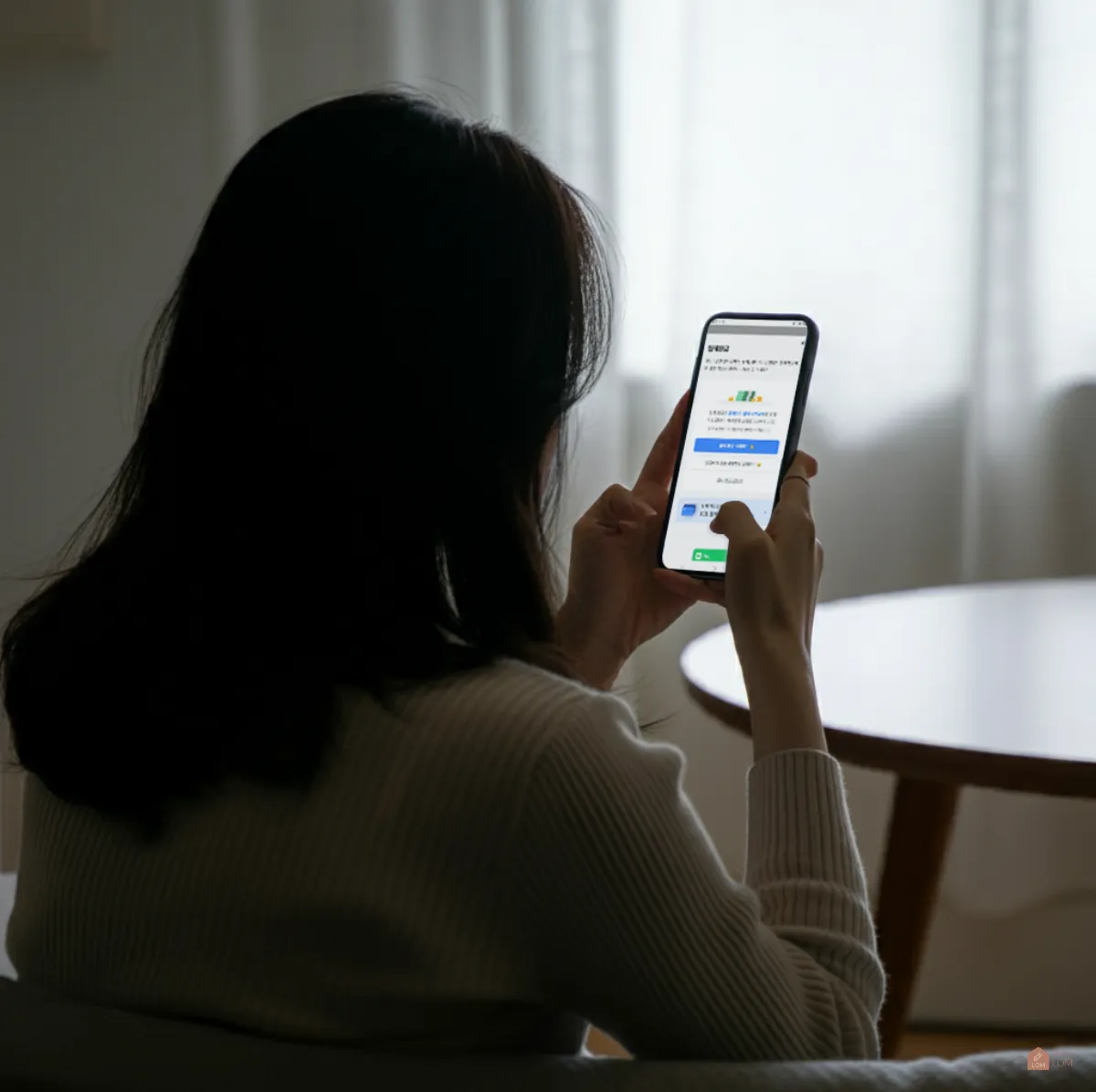 스마트폰으로-자리톡-앱보는-한국여자-뒷모습
