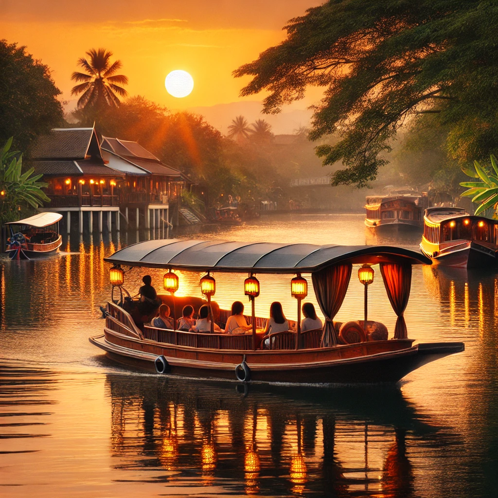 핑 강 위에서 선셋 크루즈를 즐기는 모습