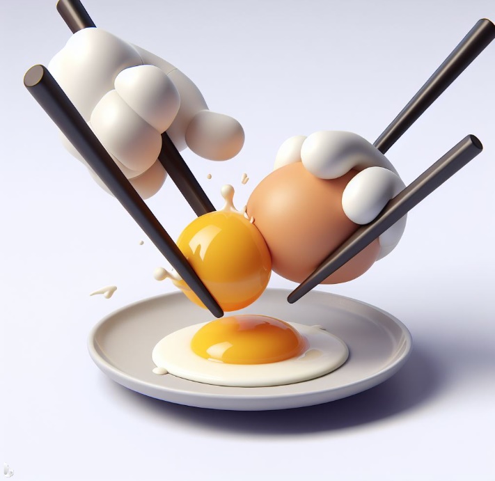 달걀에 젓가락으로 구멍을 뚫는 모습(made by Bing)