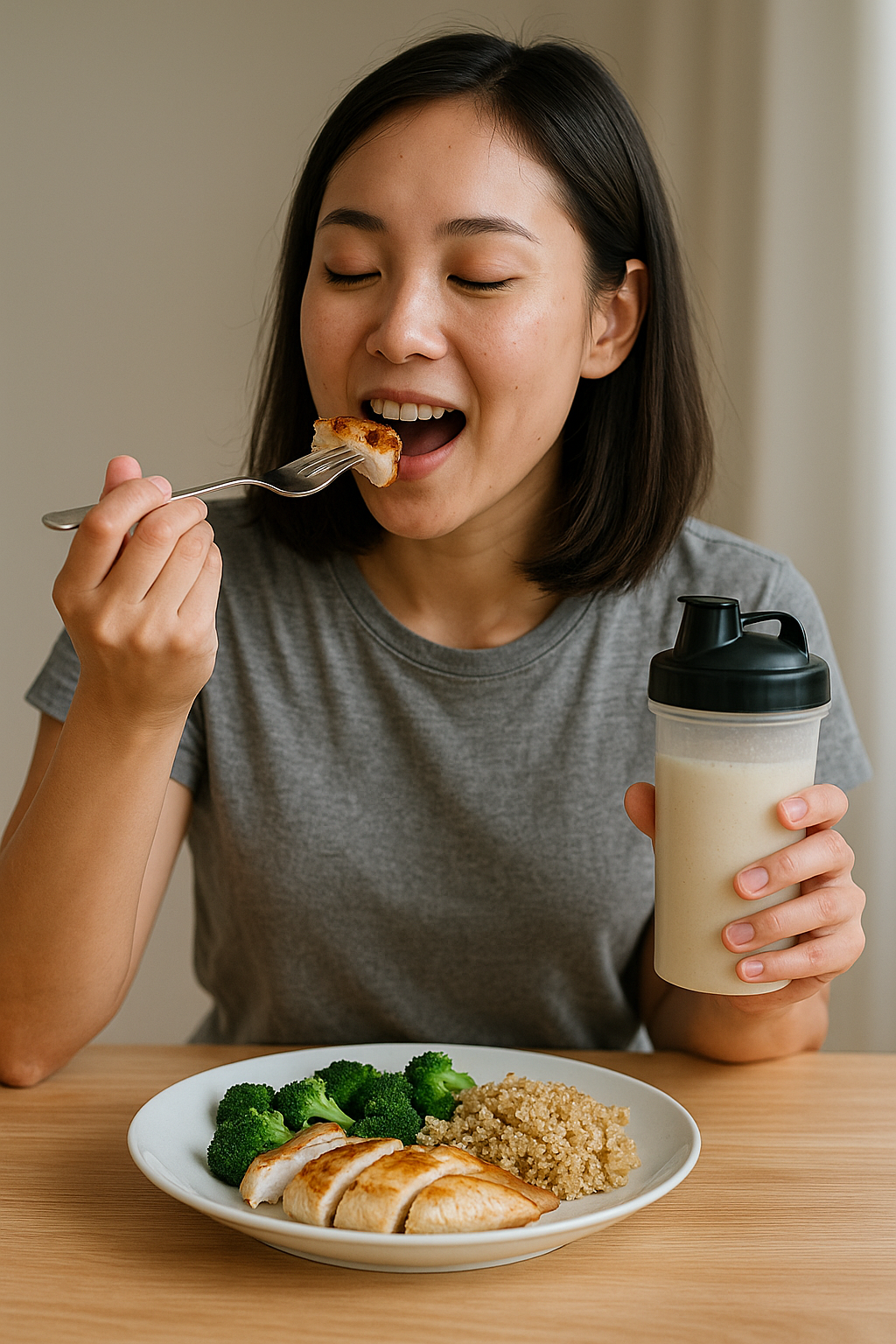 건강한 단백질을 섭취하는 여자