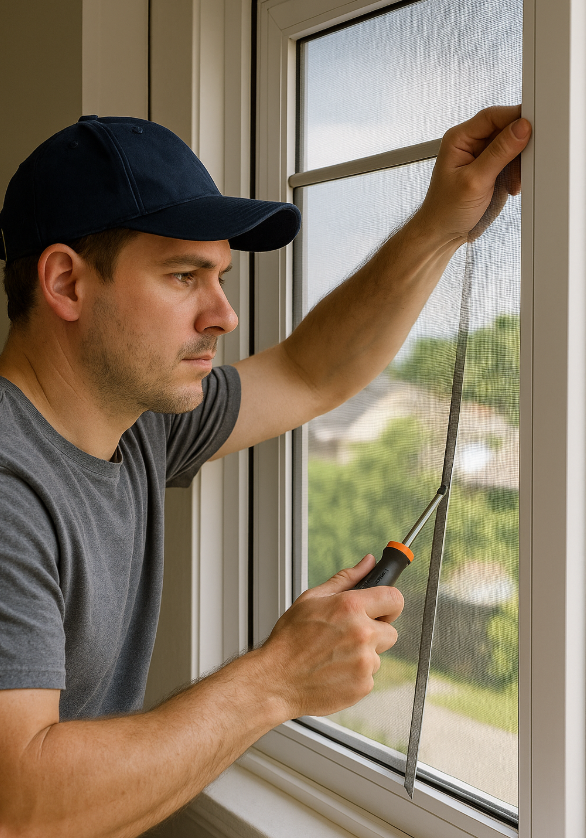 방충망 교체하는 남자 사진