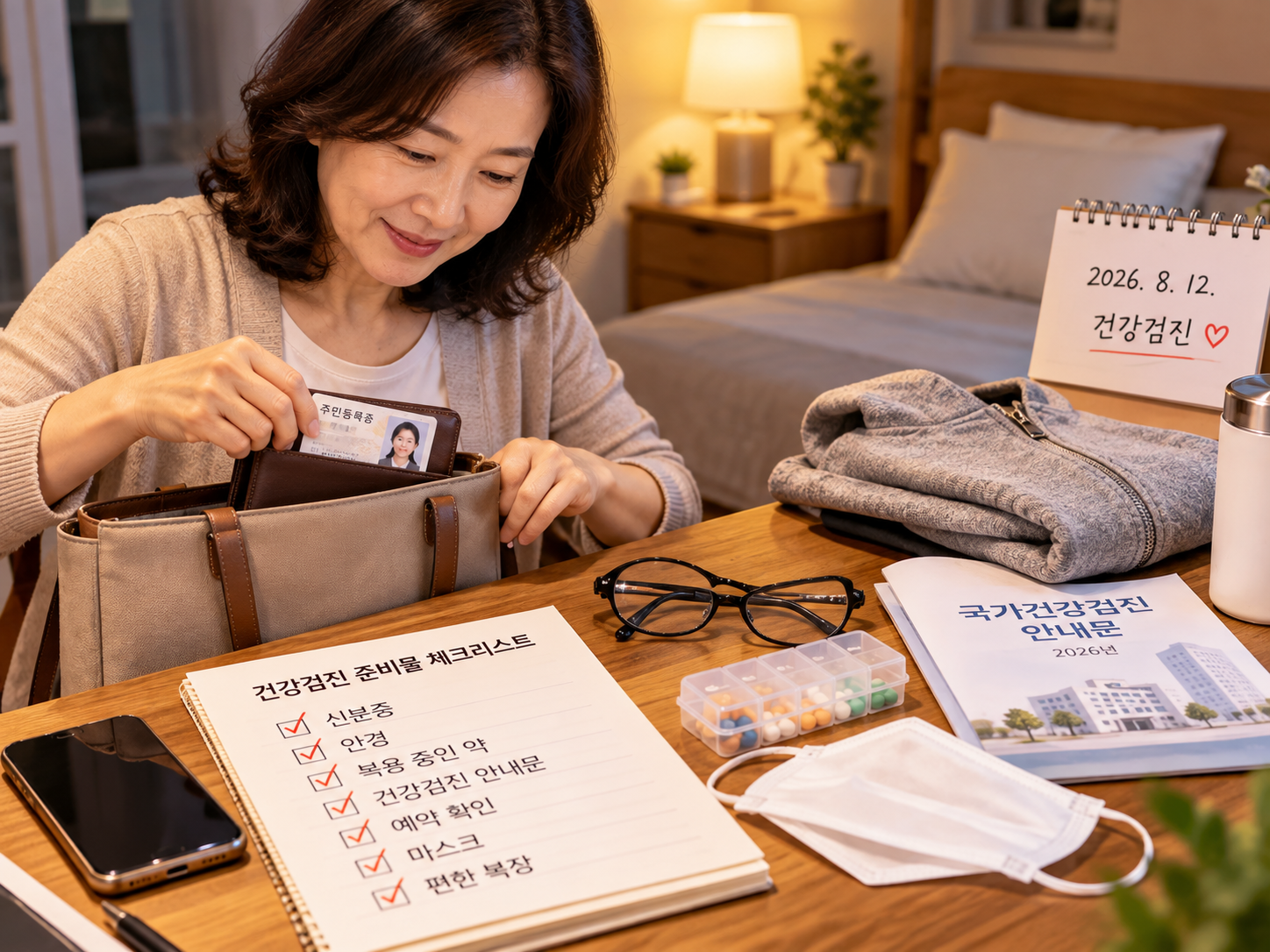 건강검진 전날 신분증과 준비물을 챙기는 모습