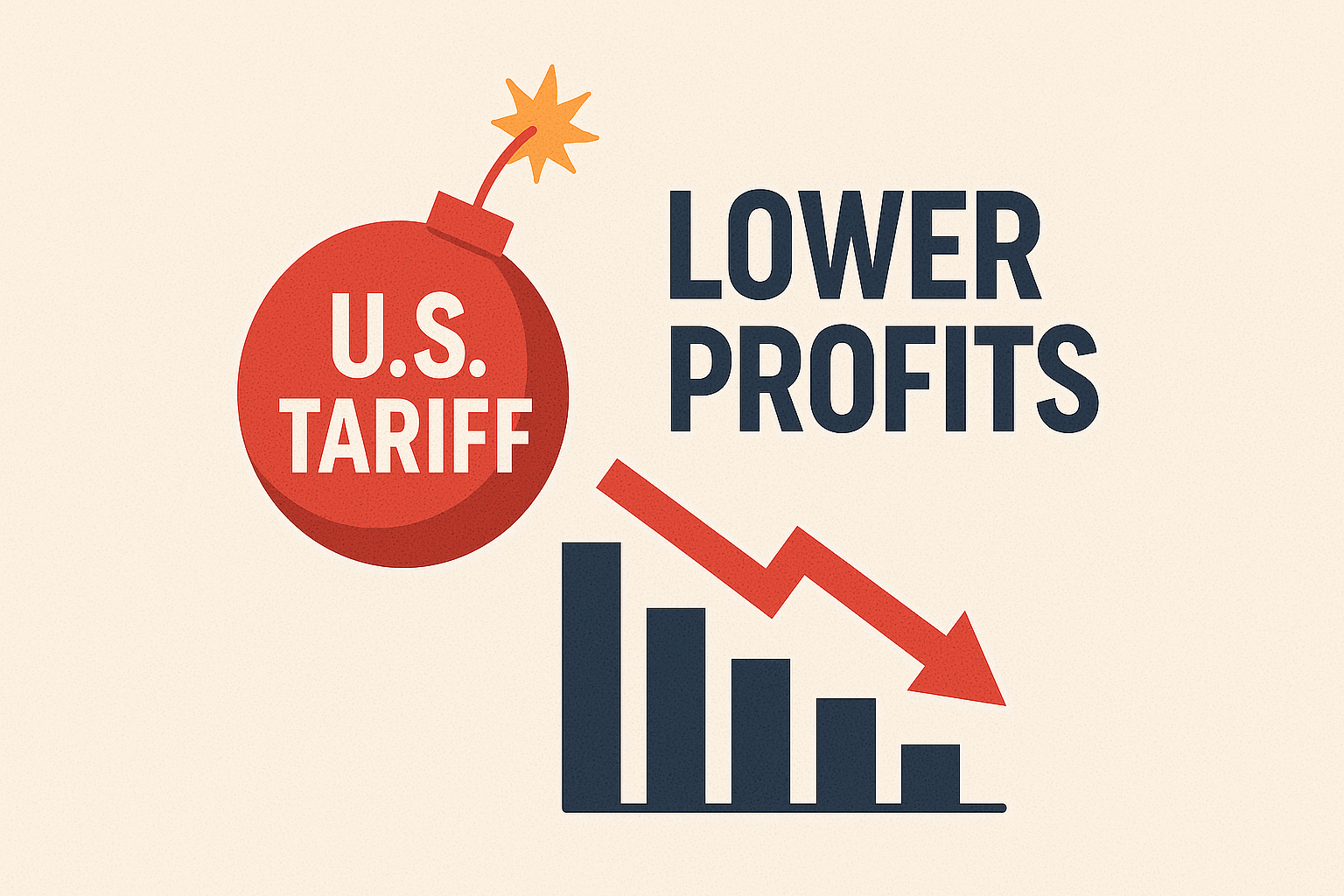 미국 관세로 인한 수익성 하락을 시각화한 인포그래픽