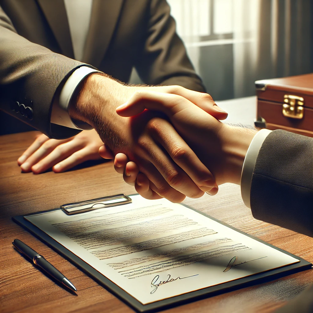 약속 후 악수를 나누는 두 사람