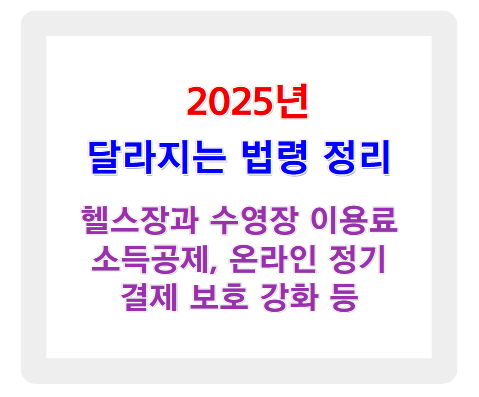 2025년 달라지는 법령 정리 - 헬스장 소득공제, 온라인 결제 보호 등
