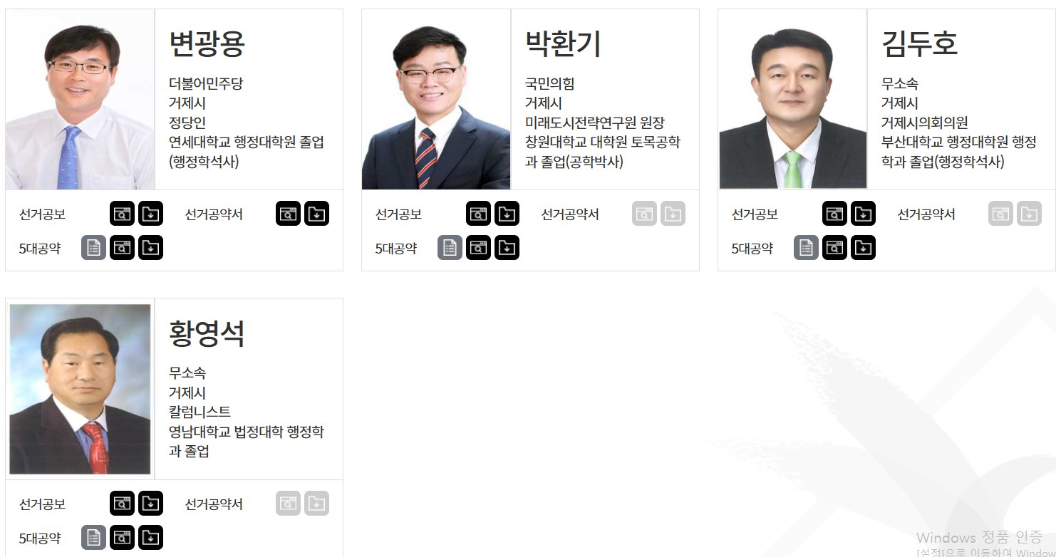 거제시장 보궐선거 주요 후보자 정보