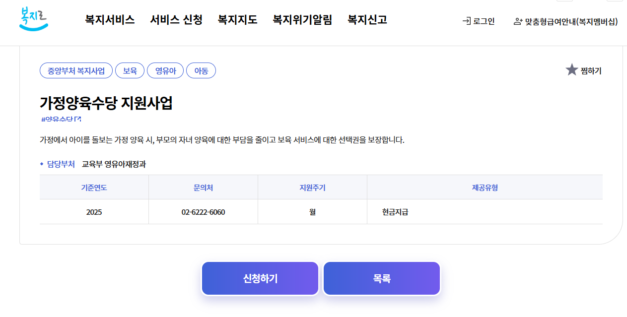2025 양육수당 신청방법