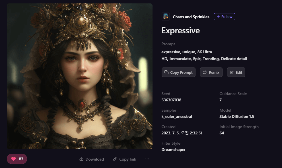 Playground AI 그림 - 깊은 눈매의 공주