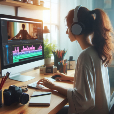 여성 편집자가 영상 편집을 하는 모습.