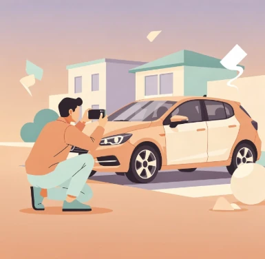 차량 사진 촬영하는 모습 일러스트 이미지