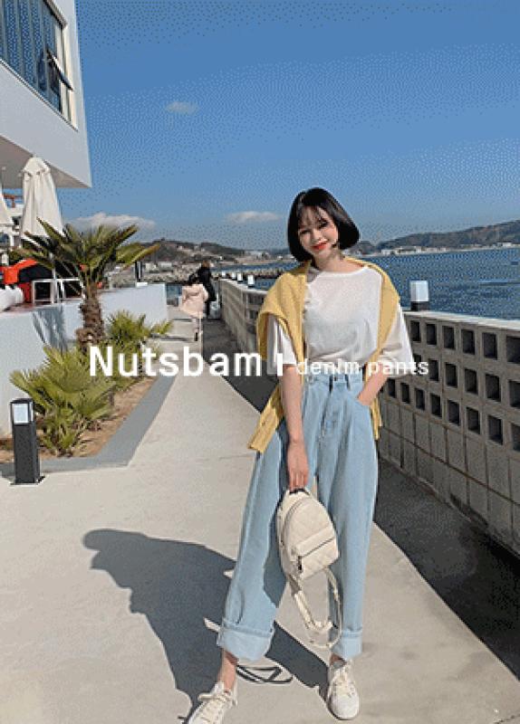너츠밤 하이웨스트 핀턱 밴딩 스판 데님 팬츠 청바지